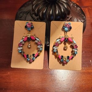 J Crew Tortoise Crystal Drop Hoop Earrings